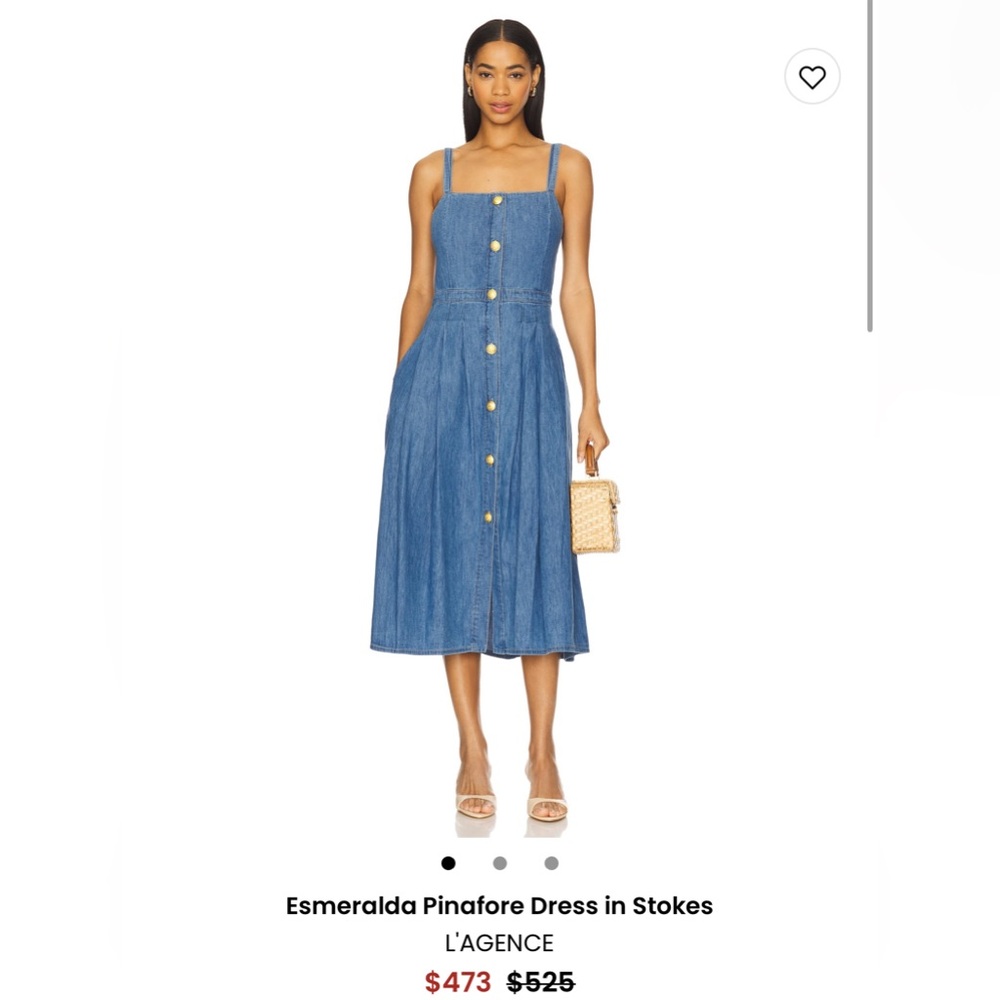 L'AGENCE Blue Denim Midi Pinafore Dress